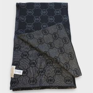 Michael Kors Signature Logo Black Gray Reversible Knit Scarf